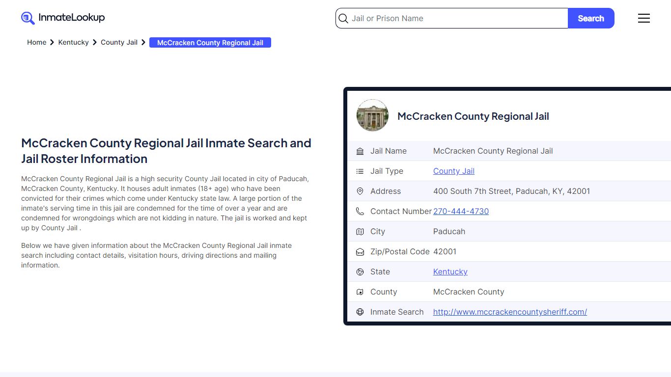 McCracken County Regional Jail Inmate Search, Jail ... - Inmate Lookup