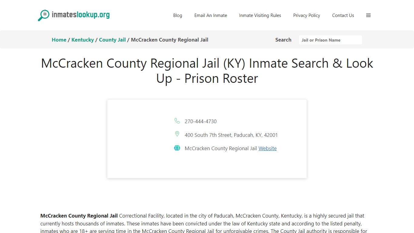 McCracken County Regional Jail (KY) Inmate Search & Look Up - Inmate Lookup